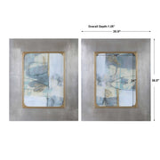 Pair of framed abstract prints titled Gilded Whimsy by Uttermost, featuring dark gray backgrounds and gold accents.