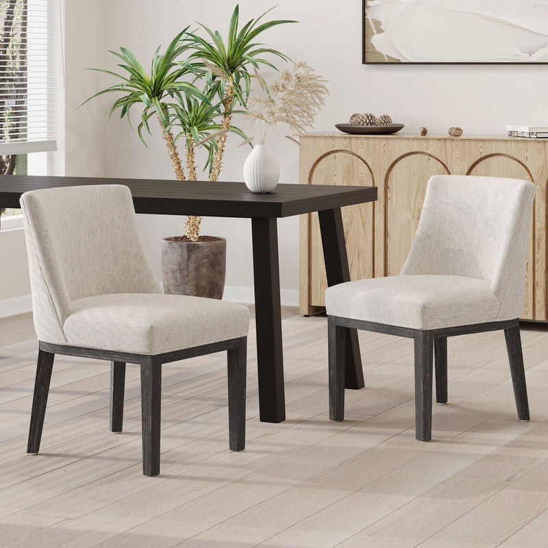 Set of 2 Noble House modern dining chairs with durable fabric upholstery and sturdy wooden frames, shown in a stylish dining room setting.