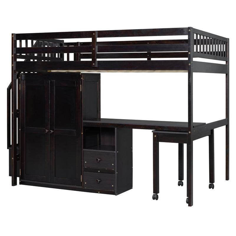 Loft Bed With Stairs, Bookshelf, Drawers, Desk & Wardrobe, Space Saving Multifunctional Furniture - R&R Furniture Gallery (Fountain Valley, CA)