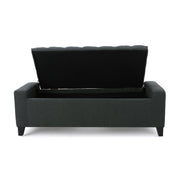Dark gray contemporary storage ottoman with tufted top from Noble House, showcasing its padded, soft fabric and functional design.