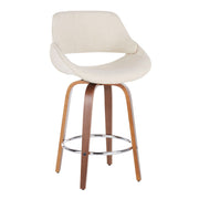 Set of two Lumi Source Fabrico mid-century modern counter stools with wooden legs and upholstered seats.