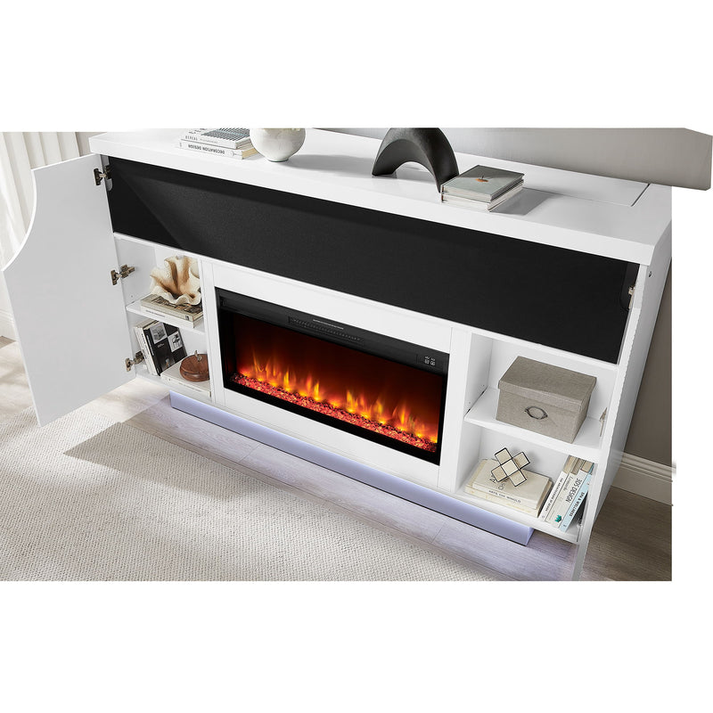 Aurora - Fireplace TV Lift With Adjustable Temperature And LED Colors - White - R&R Furniture Gallery (Fountain Valley, CA)