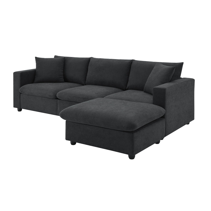 Modern Sectional Sofa With Throw Pillows, Cloud L Shaped Couch Set With Wide 4 Seat Comfy Couch Set With Movable Ottoman - R&R Furniture Gallery (Fountain Valley, CA)