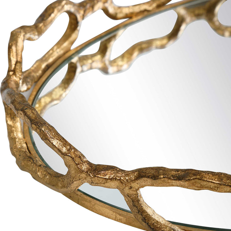 Gold chain mirrored tray by Uttermost, featuring a stylish chain design and reflective surface, ideal for decorative or organizational use.