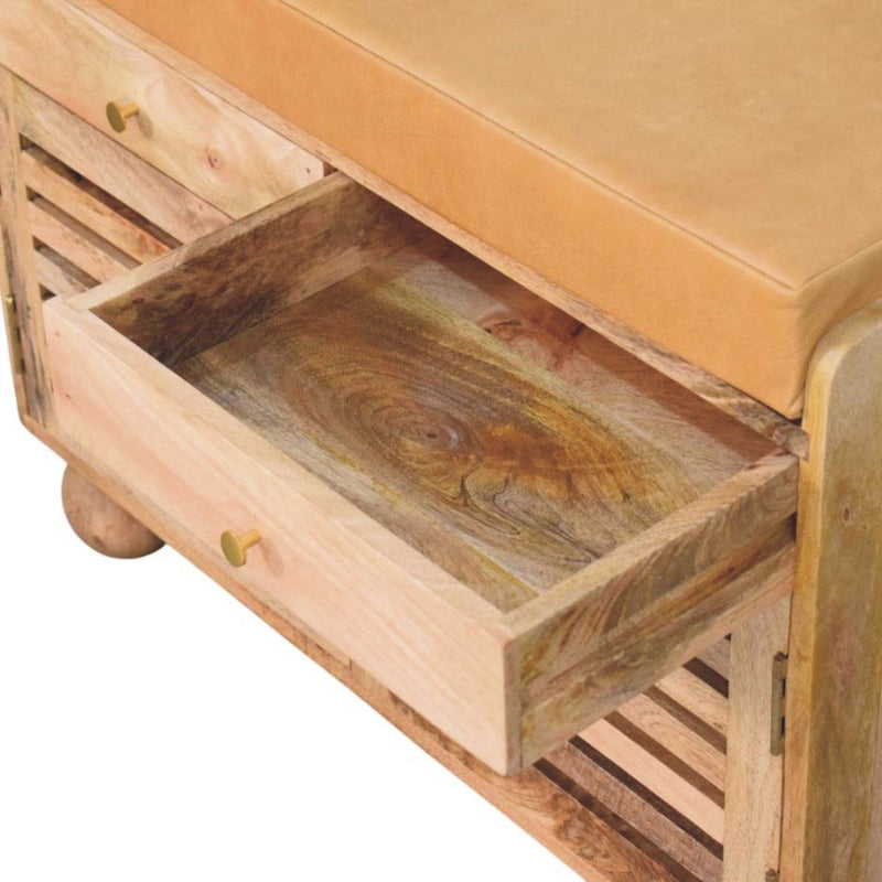 Shutter Shoe Rack With 2 Drawers - Beige - R&R Furniture Gallery (Fountain Valley, CA)