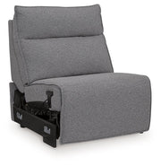 Signature Design by Ashley Modmax II reclining sectional in salt and pepper fabric, featuring plush cushions and reclining seats.