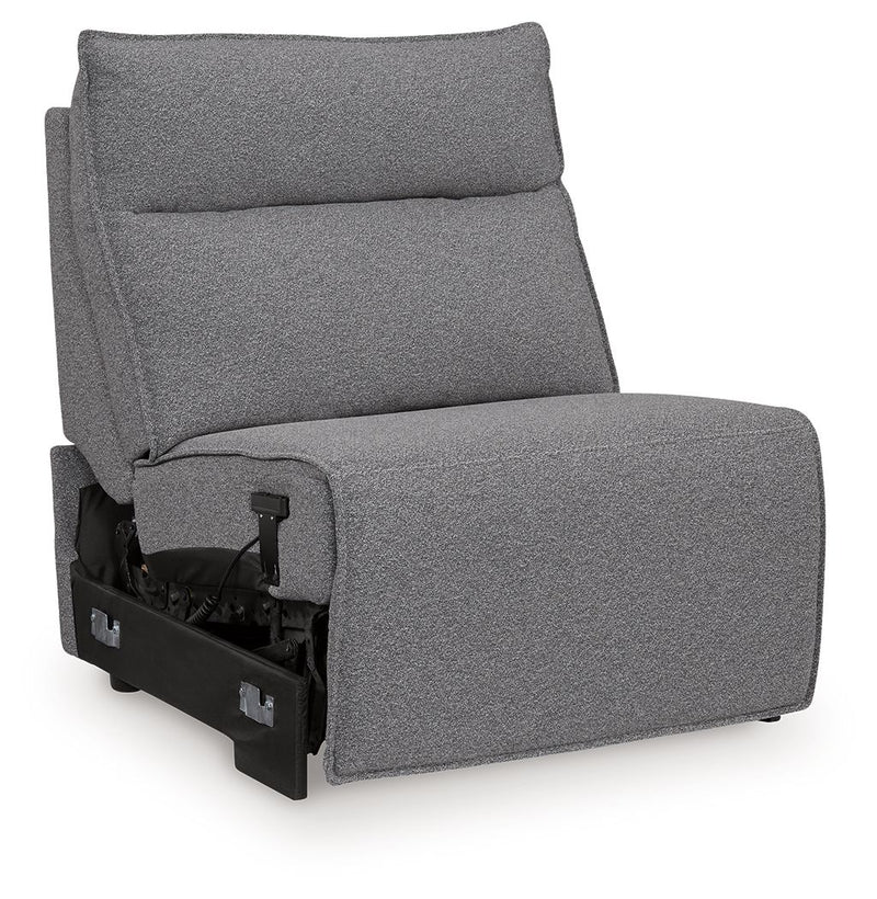 Signature Design by Ashley Modmax II reclining sectional in salt and pepper fabric, featuring plush cushions and reclining seats.
