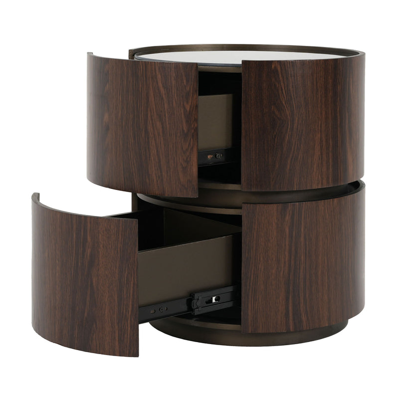 Elegant Italian High Grade Double Layer Storage Round Side Table - Brown / Black - R&R Furniture Gallery (Fountain Valley, CA)