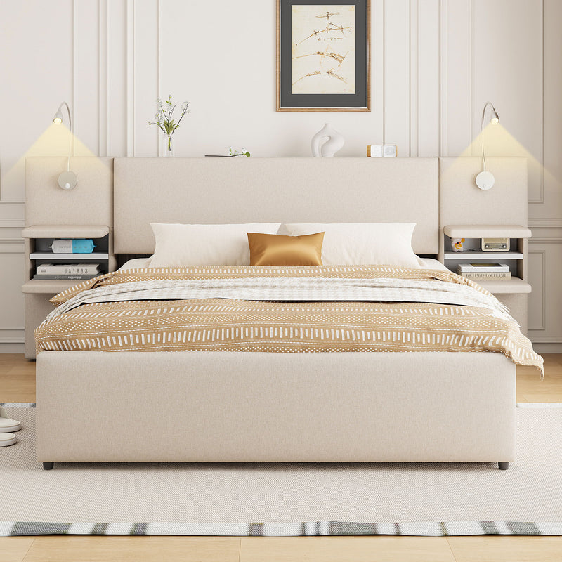 Upholstered Platform Bed With Reading Lights, Drawers, Trundle And Shelves - R&R Furniture Gallery (Fountain Valley, CA)