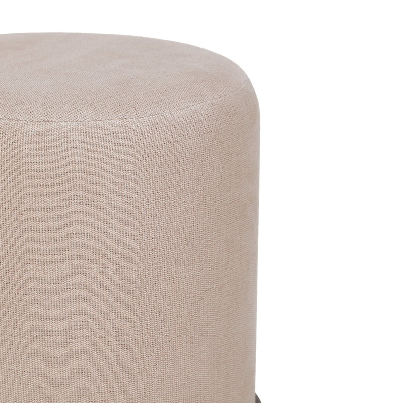 TOV Furniture Como Burl and Cotton Jute Accent Stool in peach with woven design and wooden legs, stylish home decor piece.