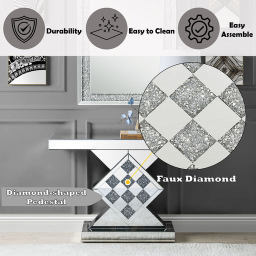 Noralie - 47" X 14" Console Table - Mirrored & Faux Diamonds - R&R Furniture Gallery (Fountain Valley, CA)
