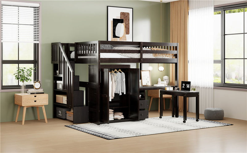 Loft Bed With Stairs, Bookshelf, Drawers, Desk & Wardrobe, Space Saving Multifunctional Furniture - R&R Furniture Gallery (Fountain Valley, CA)