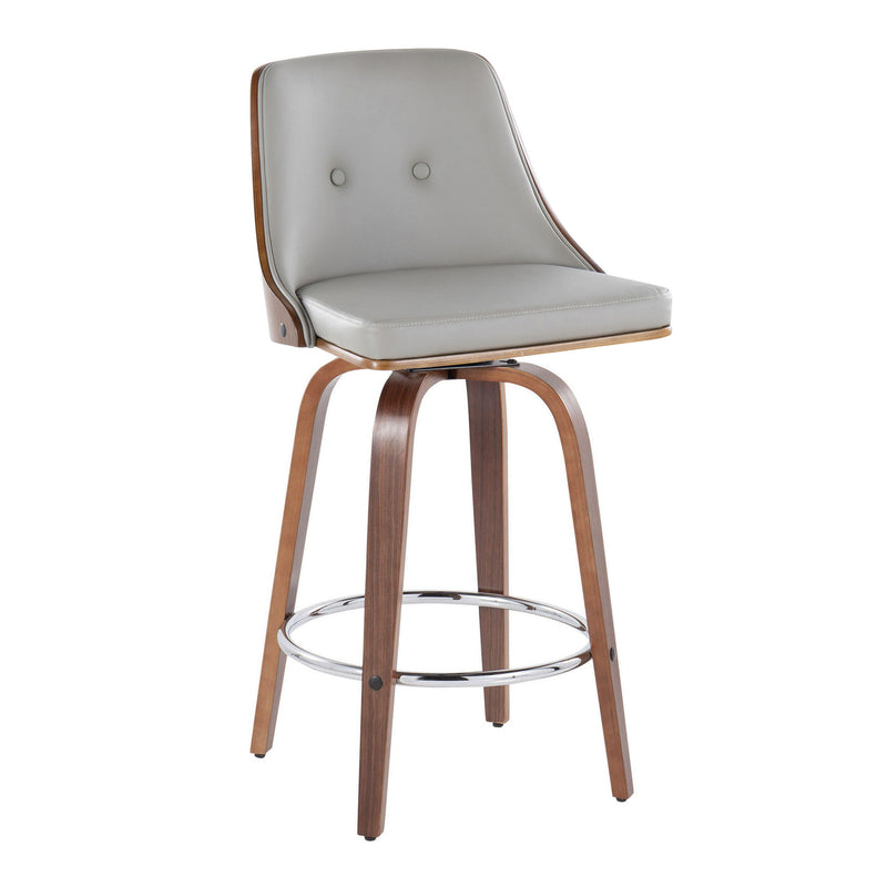 Lumi Source Gianna mid-century modern fixed height swivel stool set with round footrest, featuring sleek design and natural wood finish.
