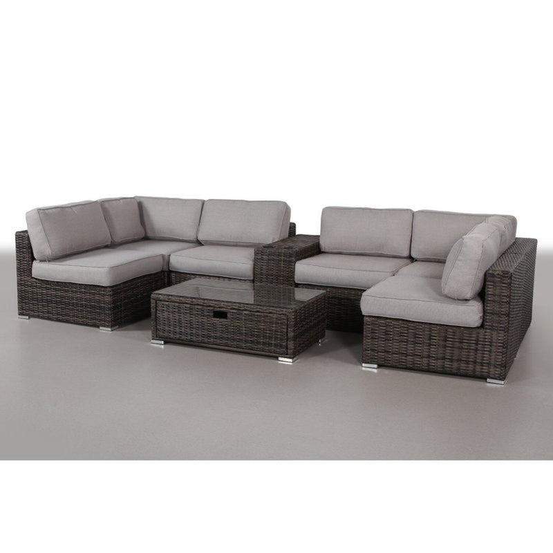 Elegant 4 Person Wicker Patio Seating Set With Cushions And Glass Top Table - R&R Furniture Gallery (Fountain Valley, CA)