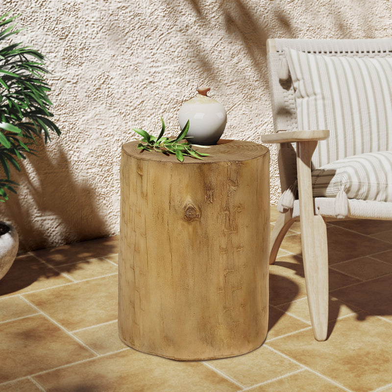 Hand Painted Wood Stump Style Outdoor Side Table - Light Brown - R&R Furniture Gallery (Fountain Valley, CA)
