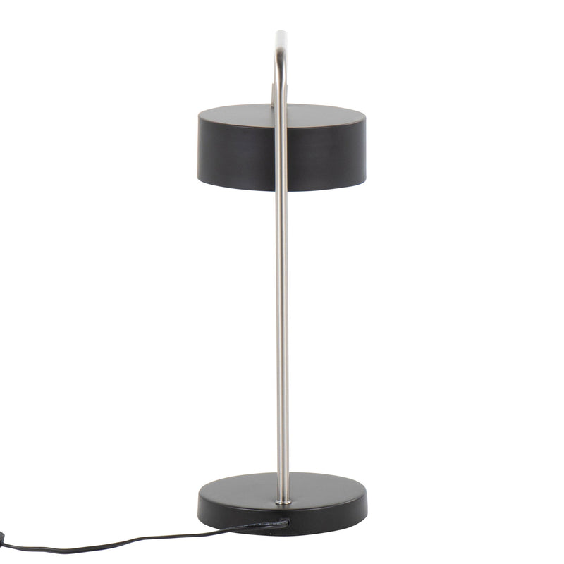 Lumi Source Puck contemporary table lamp with a nickel finish and black base, featuring a sleek modern design.