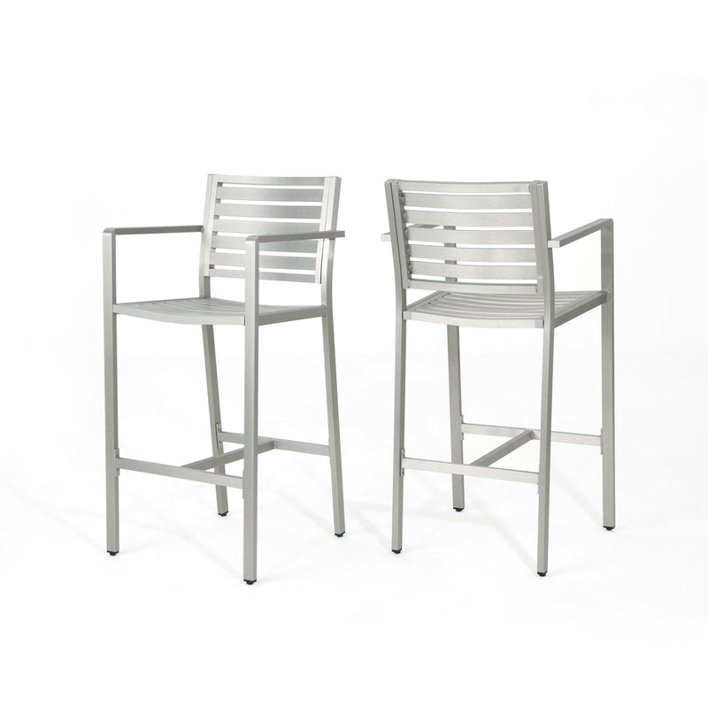 Outdoor Aluminum Rust Proof Barstools (Set of 2) - Silver - R&R Furniture Gallery (Fountain Valley, CA)