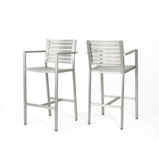 Outdoor Aluminum Rust Proof Barstools (Set of 2) - Silver - R&R Furniture Gallery (Fountain Valley, CA)