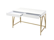 Lightmane - Vanity Desk (Same 92660) - White High Gloss & Gold - R&R Furniture Gallery (Fountain Valley, CA)