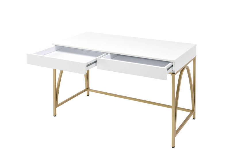 Lightmane - Vanity Desk (Same 92660) - White High Gloss & Gold - R&R Furniture Gallery (Fountain Valley, CA)