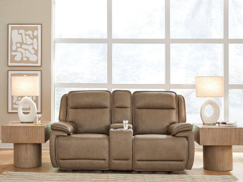 Glencroft - Power Reclining Loveseat With Console / Adjustable Headrest - Sahara - R&R Furniture Gallery (Fountain Valley, CA)