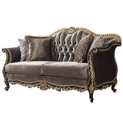 Betria - Loveseat With 4 Pillows - Light Green Velvet, Gold & Black High Gloss - R&R Furniture Gallery (Fountain Valley, CA)