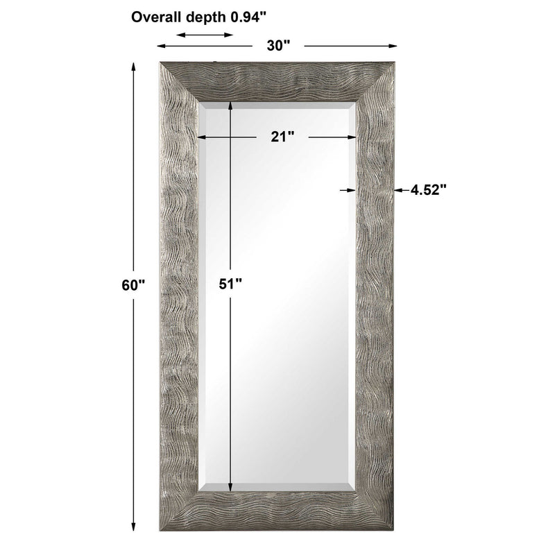 Silver metallic wall mirror by Uttermost with a sleek, modern design and reflective surface for stylish home decor.