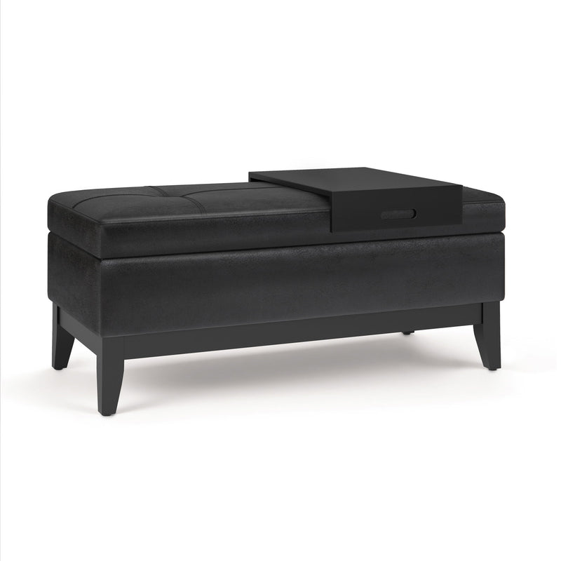 Oregon - Storage Ottoman Bench With Tray - Distressed Black - R&R Furniture Gallery (Fountain Valley, CA)