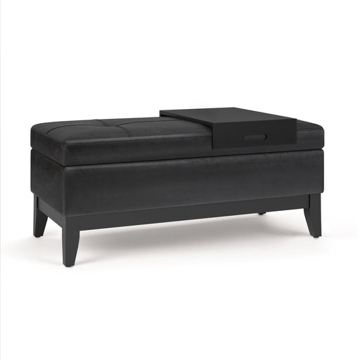 Oregon - Storage Ottoman Bench With Tray - Distressed Black - R&R Furniture Gallery (Fountain Valley, CA)