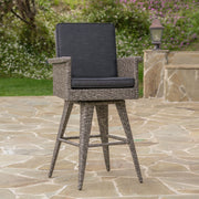 Outdoor Rattan Swivel Barstool With Water Resistant Cushion - Mixed Black / Dark Gray - R&R Furniture Gallery (Fountain Valley, CA)