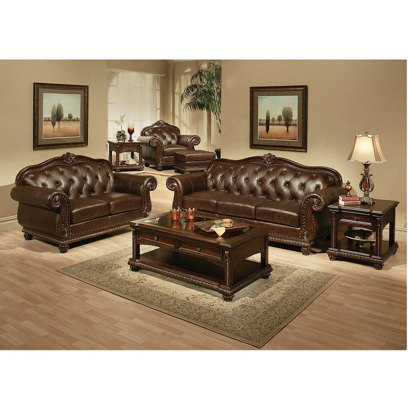 Anondale - Sofa - Espresso Top Grain Leather Match & Cherry - R&R Furniture Gallery (Fountain Valley, CA)