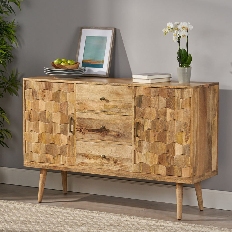 3 Drawer Sideboard With 2 Doors (KD Legs) - Natural - R&R Furniture Gallery (Fountain Valley, CA)