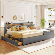 Upholstered Mother & Child Bed With Hydraulic Storage System, Drawer Box, Bedhead Storage Shelf And 2 Pairs Of Sockets & USB Ports - R&R Furniture Gallery (Fountain Valley, CA)