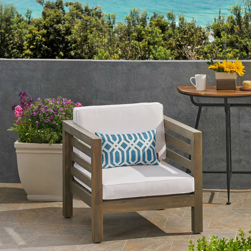 Outdoor Acacia Wood Patio Chair With Fabric Cushion - R&R Furniture Gallery (Fountain Valley, CA)