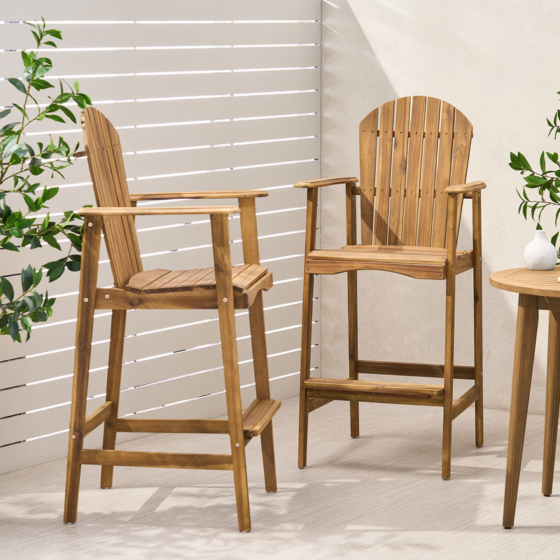 Outdoor Acacia Wood Adirondack Barstools (Set of 2) - R&R Furniture Gallery (Fountain Valley, CA)