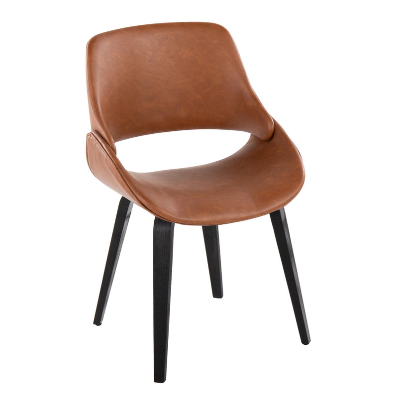 Lumi Source Fabrico mid-century modern dining chair set with comfortable upholstered seats and wooden legs, two chairs shown.