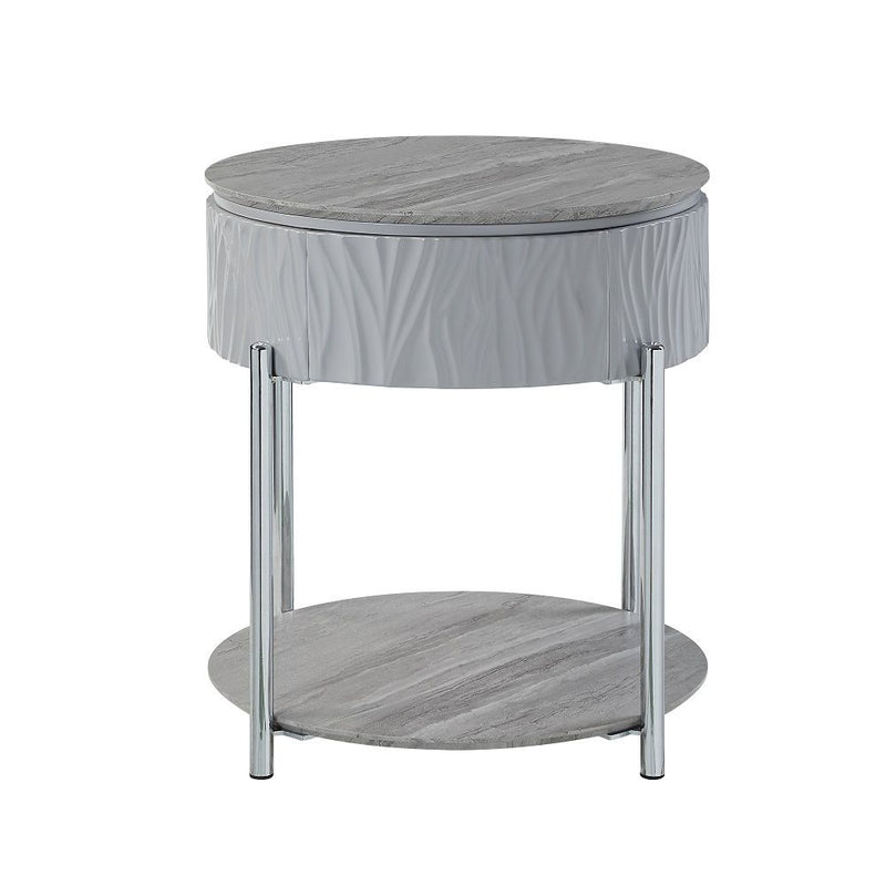Yukino - End Table - Gray High Gloss & Chrome - R&R Furniture Gallery (Fountain Valley, CA)