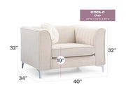 Contemporary sloped armchair from Glory Furniture with plush fabric upholstery and modern design, shown in a stylish living room setting.