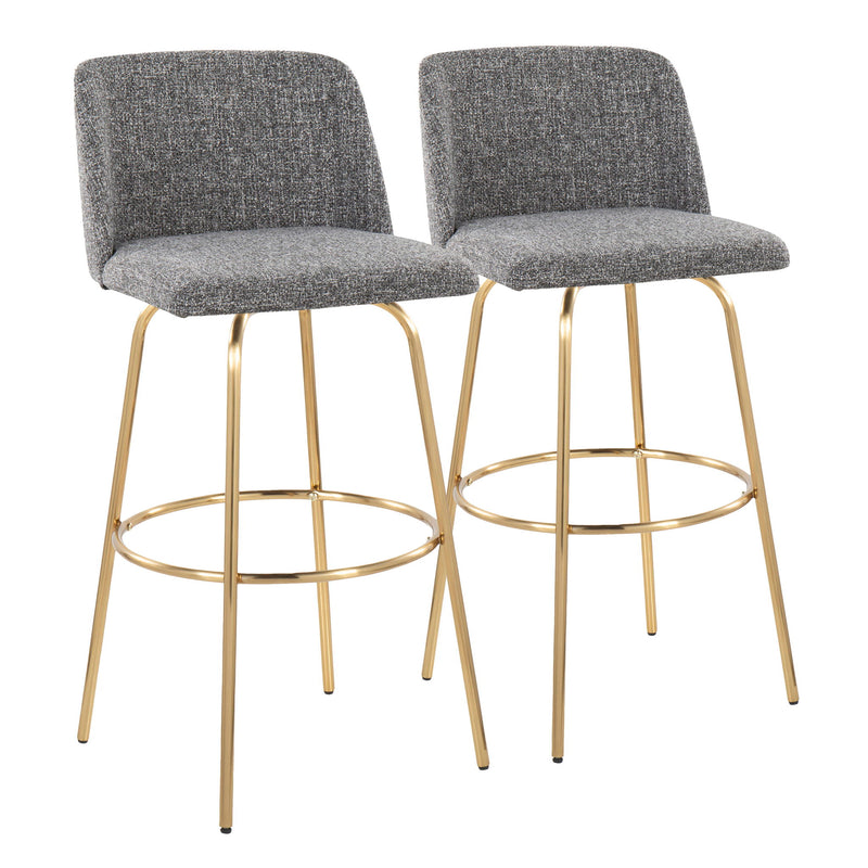 Lumi Source Toriano set of 2 contemporary fixed height barstools with swivel seats and round footrests