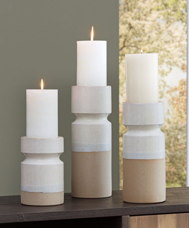 Hurston - Candle Holder Set (Set of 3) - Ivory / Brown - R&R Furniture Gallery (Fountain Valley, CA)