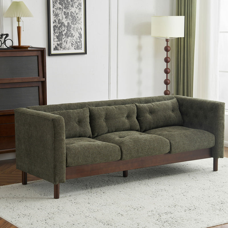 Noble House upholstered modern 3-seater sofa with tufted design, stylish stationary living room couch, beige fabric finish