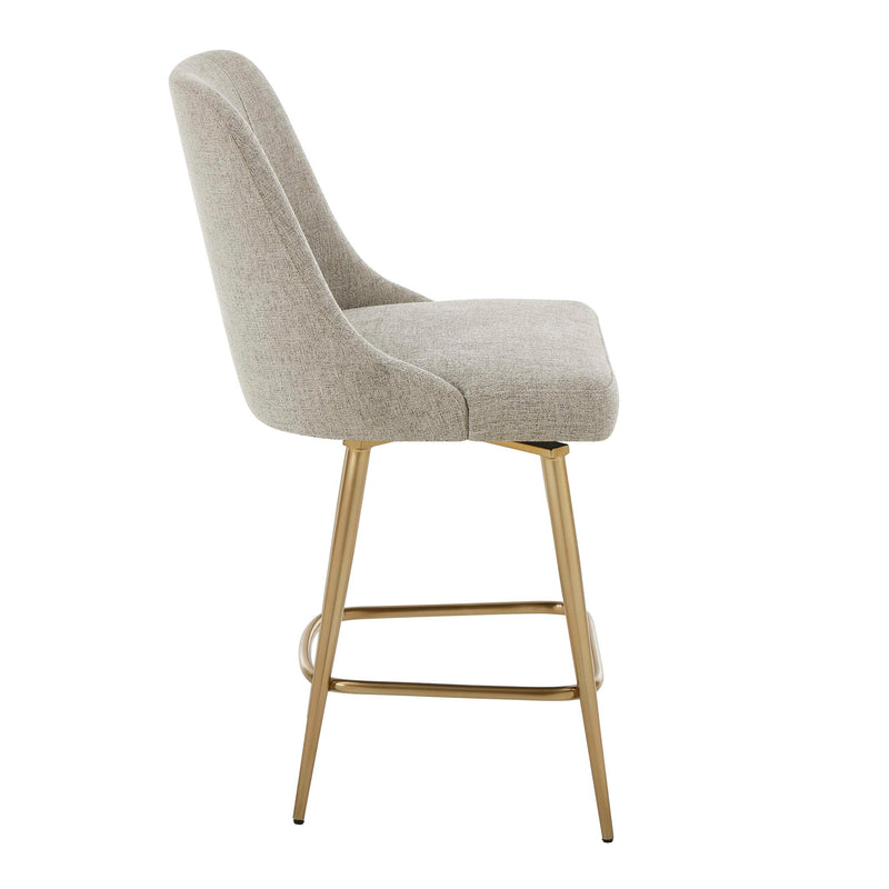 Gray and gold upholstered Uttermost Bramwell counter stool with a cushioned seat and sleek metal legs, 24-27 inches height.
