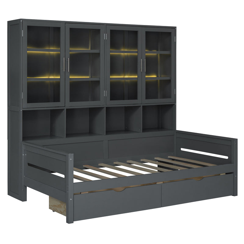 Daybed With Glass Door Storage Cabinets, Built In LED Lighting And Shelves - R&R Furniture Gallery (Fountain Valley, CA)