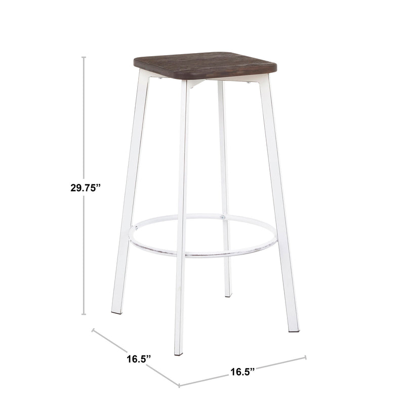 Set of two Lumi Source Clara industrial square barstools in espresso finish, featuring sleek metal legs and modern design.