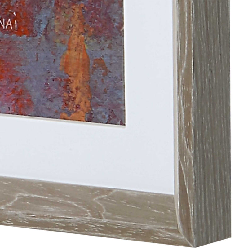 Uttermost Dawn On The Hills framed print featuring a purple landscape scene, elegant wall art for home decor.