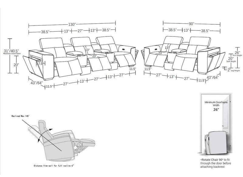 1224 - 8-Piece Modular Power Reclining Sofa & Loveseat Set In With 5 Power Recliners & Power Headrests
