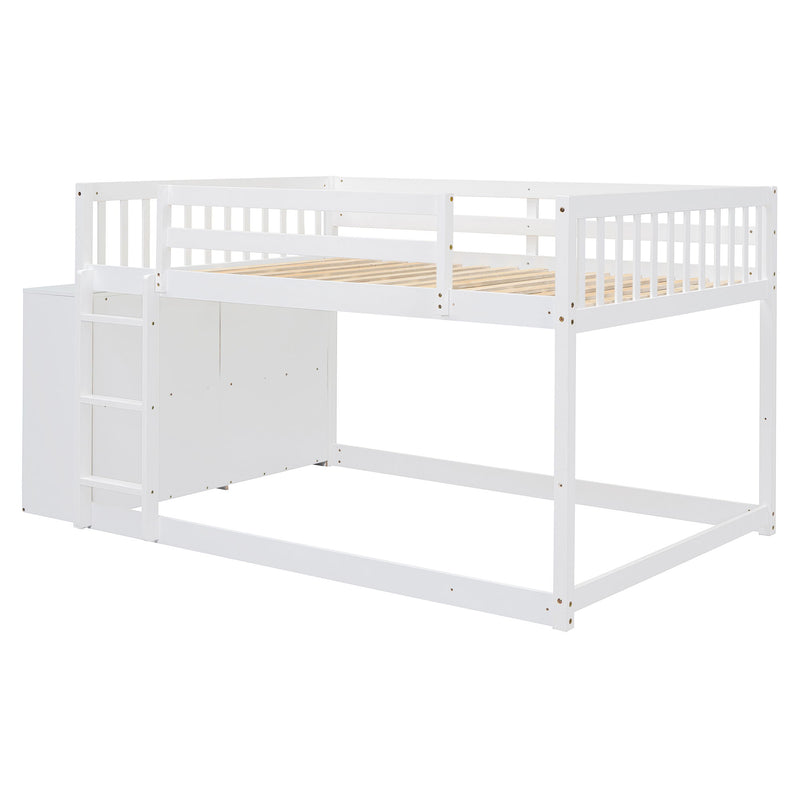 DreamHaus bunk bed with built-in 4 drawers and 3 shelves, featuring a sturdy wooden frame and space-saving design for kids' rooms.