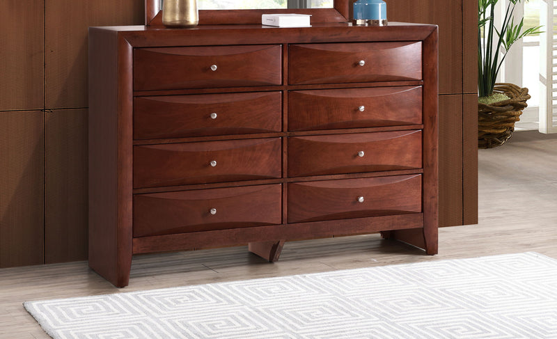 Glory Furniture Marilla dresser with four spacious drawers and sleek wooden finish, ideal for bedroom storage.