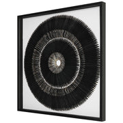 Black and gold shadow box wall decor by Uttermost featuring geometric design and layered shadow box frame.
