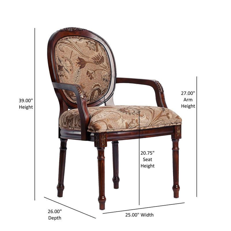 Bernice - Oval Back Chair With Floral Carvings - Brown / Beige Gray - R&R Furniture Gallery (Fountain Valley, CA)